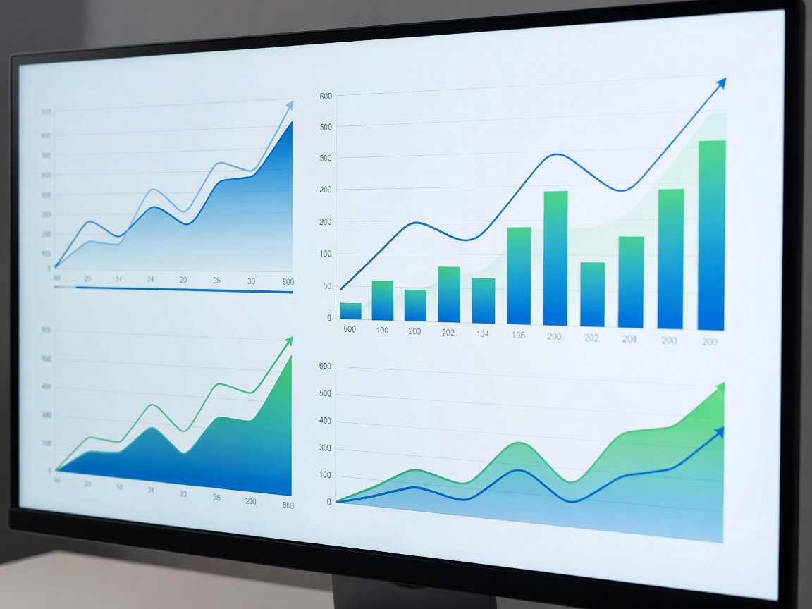 A data dashboard showing ascending graphs on a monitor